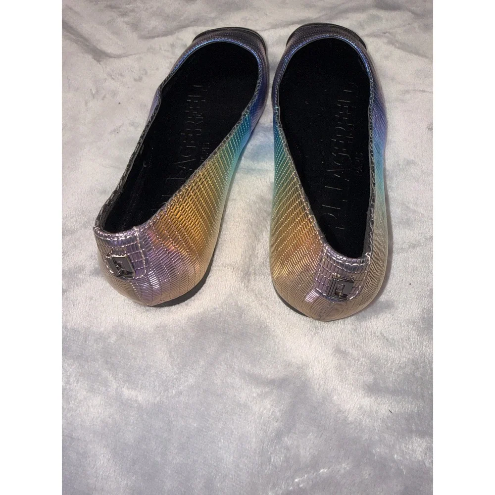 Karl Lagerfeld Paris Zayna Iridescent Ombre Square Toe Ballet Flats 6M Blue Gold